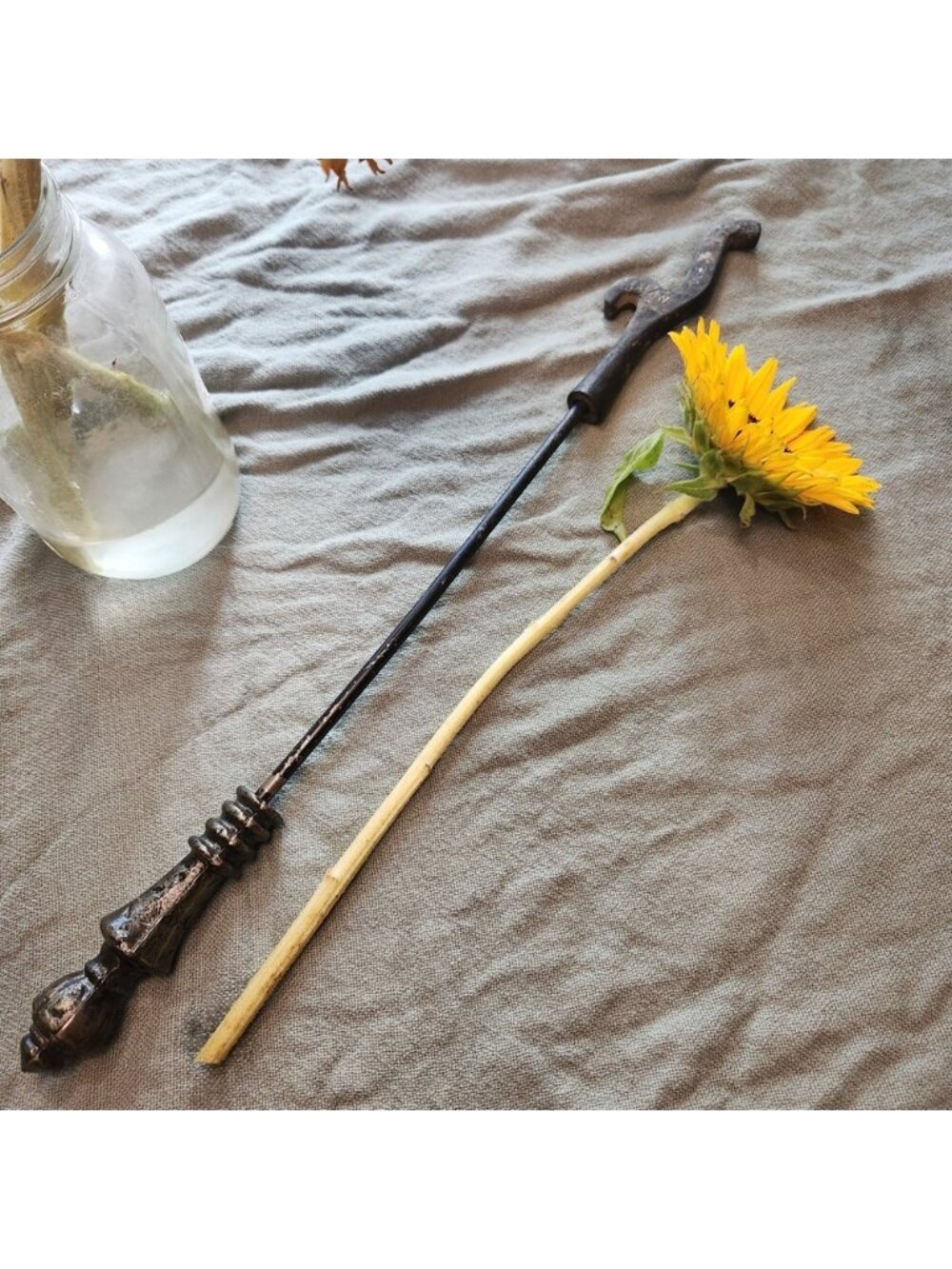 Vintage Cast Iron Fireplace Poker Tool Hook Made in Japan 20.5 Inch Rustic Black